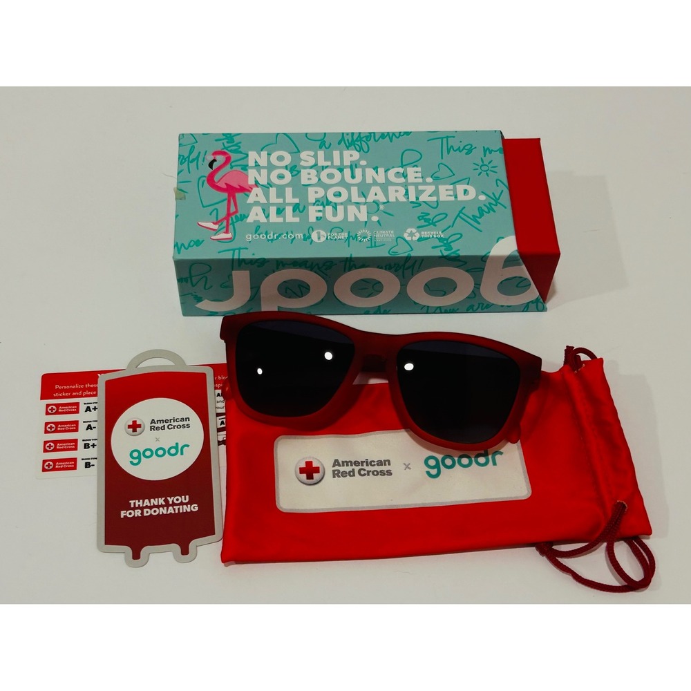 Goodr x American Red Cross Just My Type Red Polarized Sunglasses No Slip Box Set